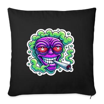 Tête de fumée extraterrestre Autocollant de dessin animé - Housse de coussin décorative 45 x 45 cm - noir - Devant