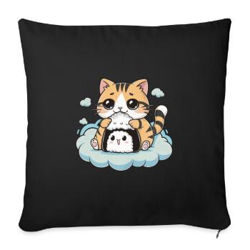 Cute Kawaii Cat with Onigiri - Sofa pillowcase 17,3'' x 17,3'' (45 x 45 cm) - black - Front