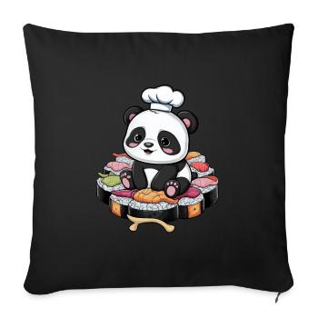 Cute Kawaii Panda with Great Sushi Variation - Sofa pillowcase 17,3'' x 17,3'' (45 x 45 cm) - black - Front