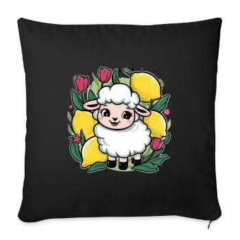 Kawaii Cartoon Sheep with Lemons and Tulips - Sofa pillowcase 17,3'' x 17,3'' (45 x 45 cm) - black - Front