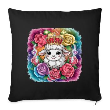 Mouton Royal Kawaii avec des Roses - Housse de coussin décorative 45 x 45 cm - noir - Devant