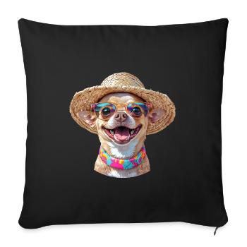 Chihuahua with straw hat & sunglasses - Sofa pillowcase 17,3'' x 17,3'' (45 x 45 cm) - black - Front