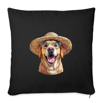 Labrador with straw hat and sunglasses - Sofa pillowcase 17,3'' x 17,3'' (45 x 45 cm) - black - Front