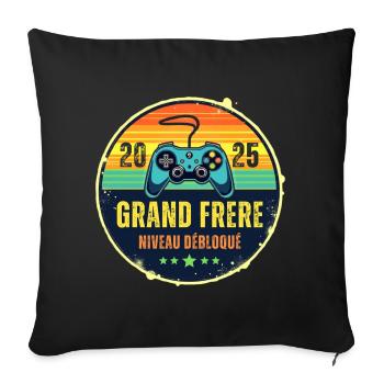 Grand Frère 2025 Annonce Naissance Geek Gamer - Housse de coussin décorative 45 x 45 cm - noir - Devant