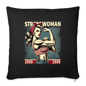Strength strong power woman rockabilly retro gift - Sofa pillowcase 17,3'' x 17,3'' (45 x 45 cm) - black - Front