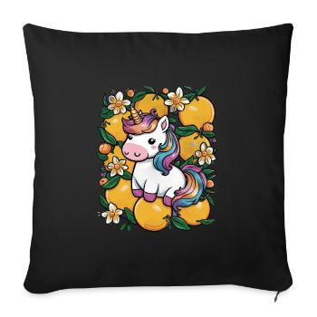 Licorne kawaii aux oranges et jonquilles - Housse de coussin décorative 45 x 45 cm - noir - Devant