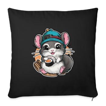 Chinchilla kawaii avec sushi japonais - Housse de coussin décorative 45 x 45 cm - noir - Devant