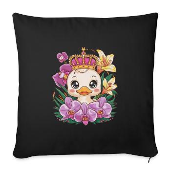 Kawaii-Entchen mit Orchideen und Lilien - Sofakissenbezug 45 x 45 cm - Schwarz - Vorne