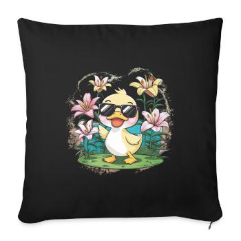 Kawaii ducklings with colorful lilies - Sofa pillowcase 17,3'' x 17,3'' (45 x 45 cm) - black - Front