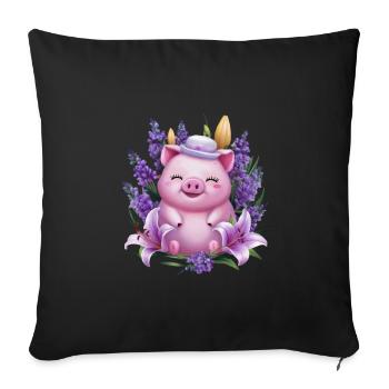 Pig in Kawaii Cartoon Style with Lavender - Sofa pillowcase 17,3'' x 17,3'' (45 x 45 cm) - black - Front