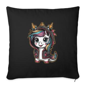 Licorne Kawaii avec tenue de dragon - Housse de coussin décorative 45 x 45 cm - noir - Devant