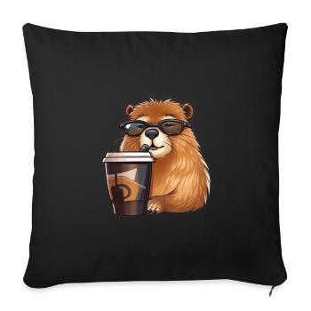 Capibara drinks coffee - Sofa pillowcase 17,3'' x 17,3'' (45 x 45 cm) - black - Front