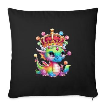 Cartoon Kawaii Dragon with Crown and Candy - Sofa pillowcase 17,3'' x 17,3'' (45 x 45 cm) - black - Front