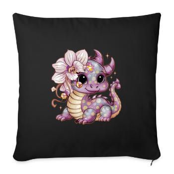 Cartoon Kawaii Dragon with Beautiful Orchids - Sofa pillowcase 17,3'' x 17,3'' (45 x 45 cm) - black - Front