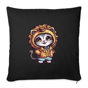 Dessin animé Chaton Kawaii en tenue de lion - Housse de coussin décorative 45 x 45 cm - noir - Devant