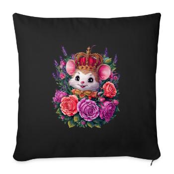 Kawaii mouse with crown and magnificent roses - Sofa pillowcase 17,3'' x 17,3'' (45 x 45 cm) - black - Front