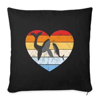 Humpback whale with baby retro heart - Sofa pillowcase 17,3'' x 17,3'' (45 x 45 cm) - black - Front