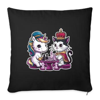 Kawaii unicorn playing chess with chess pieces - Sofa pillowcase 17,3'' x 17,3'' (45 x 45 cm) - black - Front
