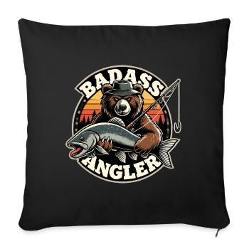 Badass Angler Ours Pêche Poisson Cadeau - Housse de coussin décorative 45 x 45 cm - noir - Devant
