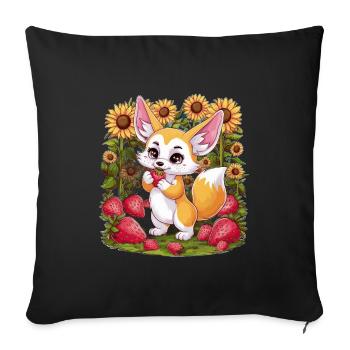Fennec Renard du désert aux tulipes et citrons - Housse de coussin décorative 45 x 45 cm - noir - Devant