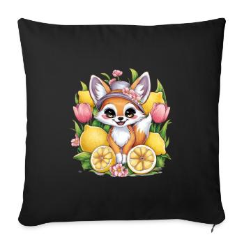 Renard du désert Fennec aux tulipes et citrons. - Housse de coussin décorative 45 x 45 cm - noir - Devant
