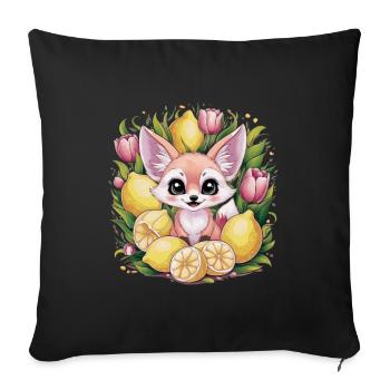 Renard du désert Fennec aux tulipes et citrons. - Housse de coussin décorative 45 x 45 cm - noir - Devant