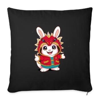 Lapin Kawaii de dessin animé avec tenue de dragon cool - Housse de coussin décorative 45 x 45 cm - noir - Devant
