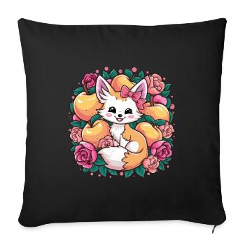 Fennec Kawaii Renard du désert aux pêches - Housse de coussin décorative 45 x 45 cm - noir - Devant