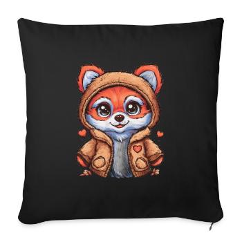 Fuchs im Cartoon Stil mit Bärchen Outfit - Sofakissenbezug 45 x 45 cm - Schwarz - Vorne