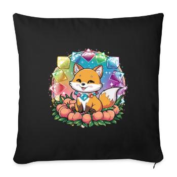 Dessin animé Kawaii renard avec des pêches - Housse de coussin décorative 45 x 45 cm - noir - Devant