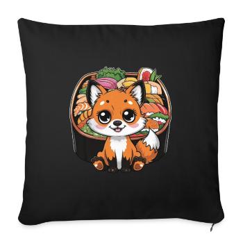 Kawaii Fuchs mit Kirschen bunter Lunch Box - Sofakissenbezug 45 x 45 cm - Schwarz - Vorne