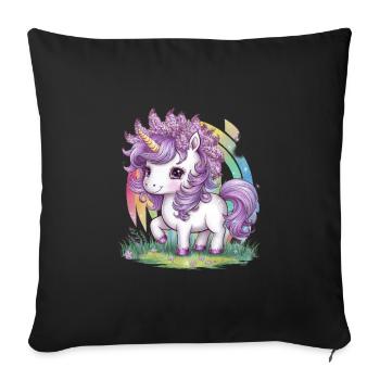 Unicorn with lilac in her hair loves flowers - Sofa pillowcase 17,3'' x 17,3'' (45 x 45 cm) - black - Front