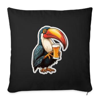 Toucan buvant de la bière Oiseau de fête - Housse de coussin décorative 45 x 45 cm - noir - Devant