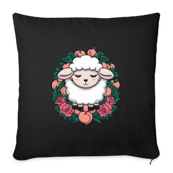 Mouton kawaii aux pêches et aux roses - Housse de coussin décorative 45 x 45 cm - noir - Devant