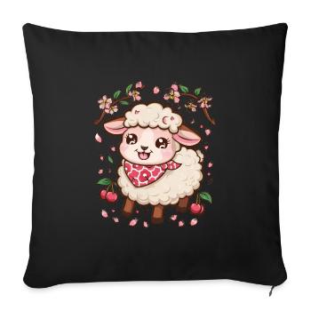 Kawaii Sheep with Cherries & Sakura Cherry Blossoms - Sofa pillowcase 17,3'' x 17,3'' (45 x 45 cm) - black - Front