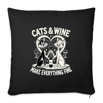 Les chats et le vin font tout bien drôle cadeau - Housse de coussin décorative 45 x 45 cm - noir - Devant