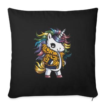 Licorne Kawaii de dessin animé avec tenue de tigre - Housse de coussin décorative 45 x 45 cm - noir - Devant