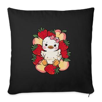 Dessin animé Kawaii Caneton aux pêches, fraises - Housse de coussin décorative 45 x 45 cm - noir - Devant