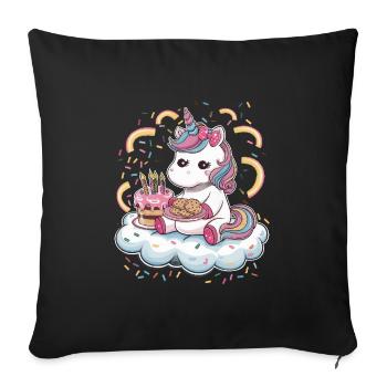 Licorne Kawaii de dessin animé avec des biscuits et un gâteau - Housse de coussin décorative 45 x 45 cm - noir - Devant