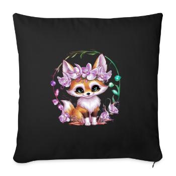 Renard du désert Fennec avec couronne et orchidées - Housse de coussin décorative 45 x 45 cm - noir - Devant