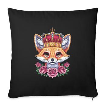 Fennec Desert Fox with Crown and Roses - Sofa pillowcase 17,3'' x 17,3'' (45 x 45 cm) - black - Front