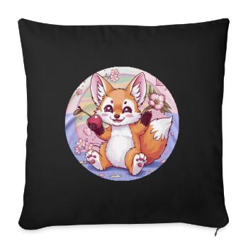 Kawaii Fox with Cherries and Sakura Cherry Blossoms - Sofa pillowcase 17,3'' x 17,3'' (45 x 45 cm) - black - Front