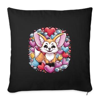 Renard du désert fennec kawaii avec des cœurs colorés - Housse de coussin décorative 45 x 45 cm - noir - Devant