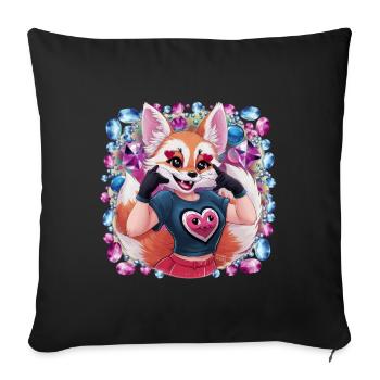 Renard du désert fennec kawaii avec des cœurs colorés - Housse de coussin décorative 45 x 45 cm - noir - Devant
