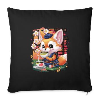 Cartoon Kawaii Fennec Desert Fox with Green Tea - Sofa pillowcase 17,3'' x 17,3'' (45 x 45 cm) - black - Front