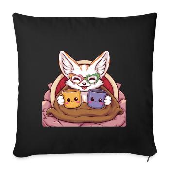 Kawaii Fennec Desert Fox with Cups and Blanket - Sofa pillowcase 17,3'' x 17,3'' (45 x 45 cm) - black - Front