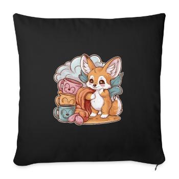 Kawaii Fennec Desert Fox with Cups and Blanket - Sofa pillowcase 17,3'' x 17,3'' (45 x 45 cm) - black - Front