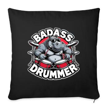 Knallharter Schlagzeuger Nilpferd cool Geschenk - Sofakissenbezug 45 x 45 cm - Schwarz - Vorne