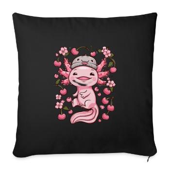 Axolotl aux cerises et fleurs de cerisier Sakura - Housse de coussin décorative 45 x 45 cm - noir - Devant