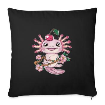 Axolotl aux cerises et fleurs de cerisier Sakura - Housse de coussin décorative 45 x 45 cm - noir - Devant